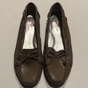 Marc Joseph Taupe Snake-Print Moccasin Loafers
